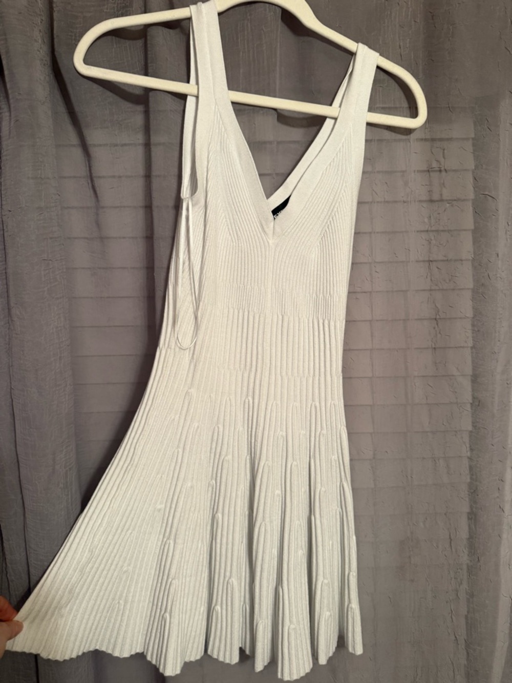 Express White Ribbed V-Neck Mini Dress